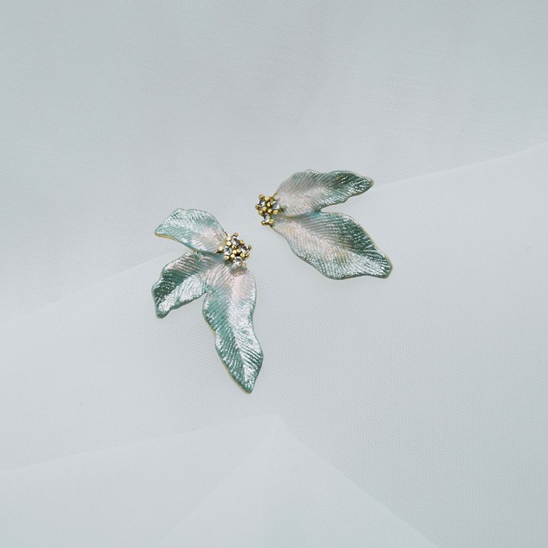 【圣诞礼物】Xmas | AQUA LAKE * 湖水绿 黄铜 冷珐琅 圣诞红耳环 - 耳环/耳夹 - 铜/黄铜 蓝色