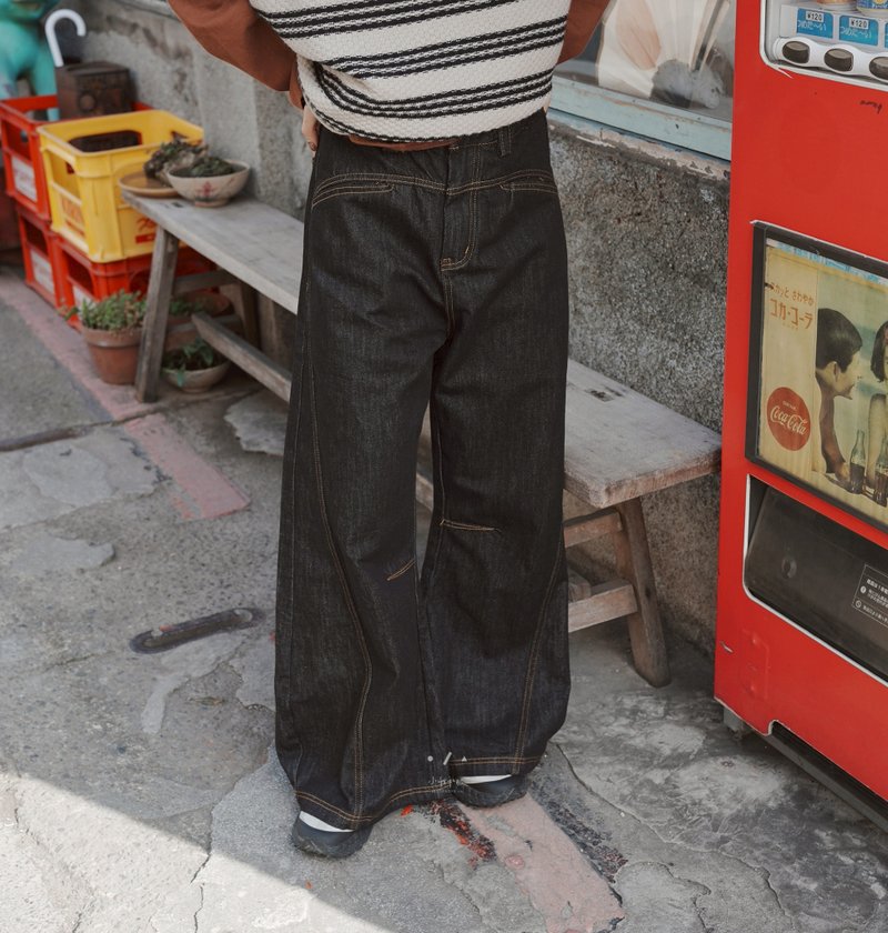 低喇叭剪裁生丹宁落地裤 -S/M - 女装长裤 - 棉．麻 蓝色