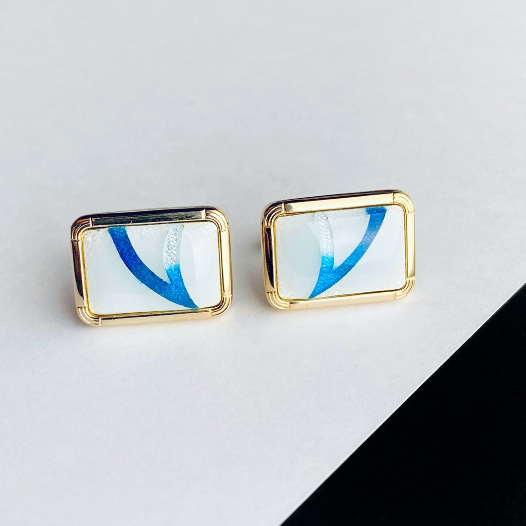 Halley [Aquamarine] Cufflinks Cufflinks Pure Silver Wired Cloisonne 18kgf - 袖扣 - 其他材质 蓝色