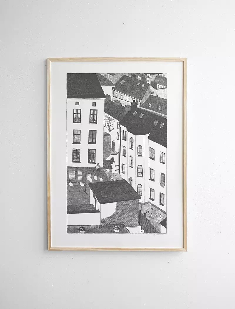 Mona Johansson - 瑞典艺术家设计海报 Gårdsutsikten Poster - 海报/装饰画/版画 - 纸 黑色