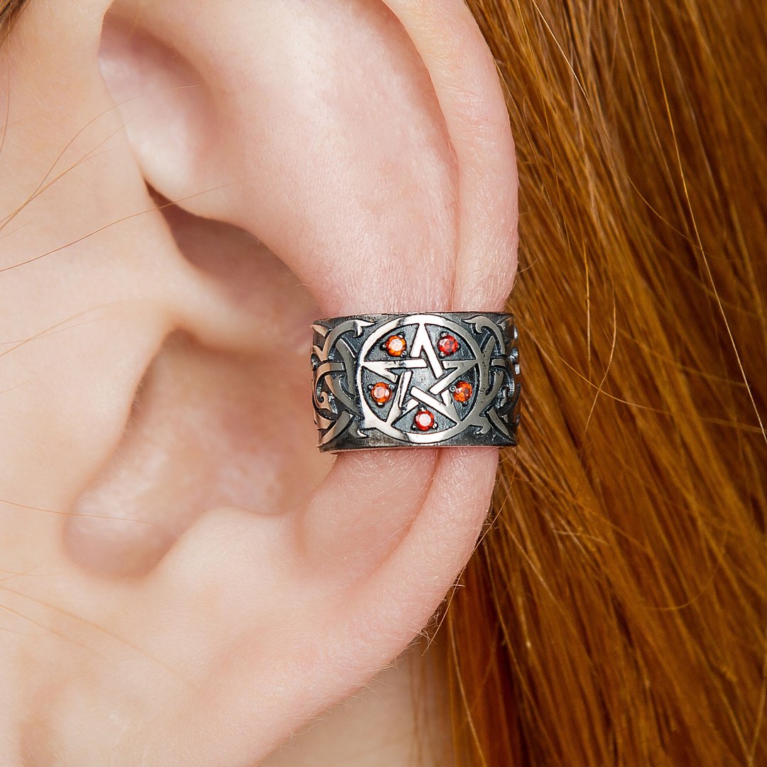 Pentagram ear cuff no piercing - 耳环/耳夹 - 纯银 银色