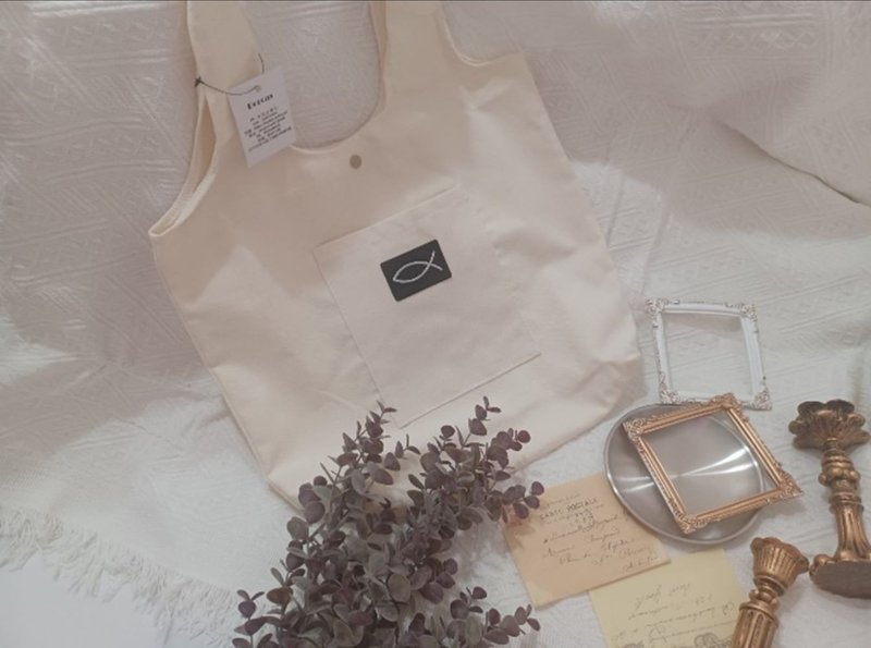 手提/侧背帆布包 电绣鱼标志 福音文创 福音商品 福音礼品 基督教 - 手提包/手提袋 - 棉．麻 