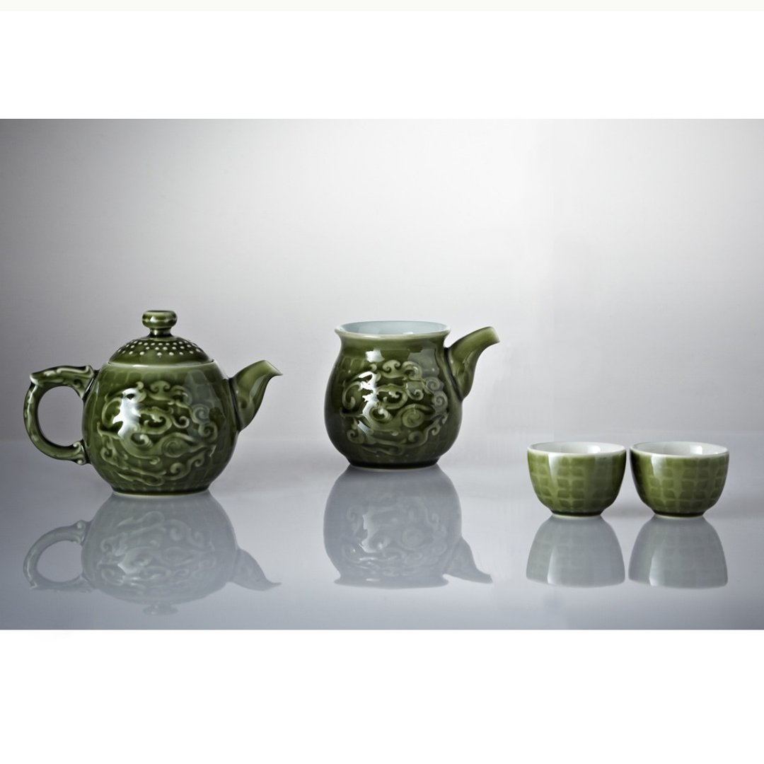 势在必得茶具组 / 绿釉 /  一壶+六杯+茶海 - 茶具/茶杯 - 瓷 绿色