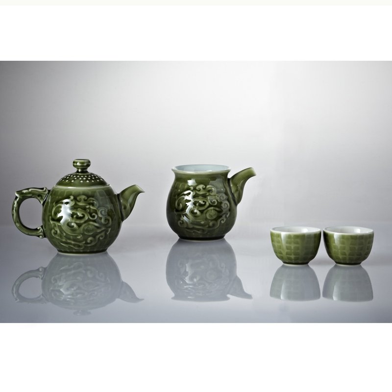 势在必得茶具组 / 绿釉 /  一壶+六杯+茶海 - 茶具/茶杯 - 瓷 绿色