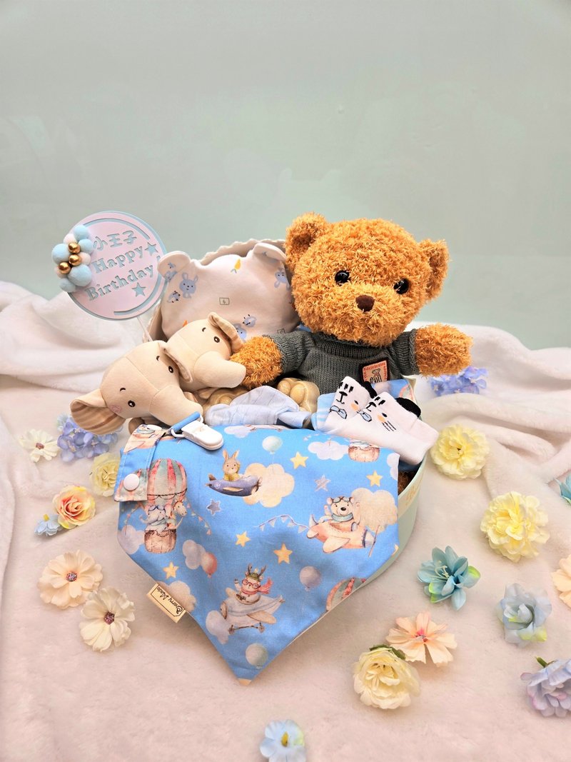 欢乐飞行摇篮满月礼/弥月礼盒/生日/新生儿/送礼/口水巾 - 围嘴/口水巾 - 棉．麻 蓝色
