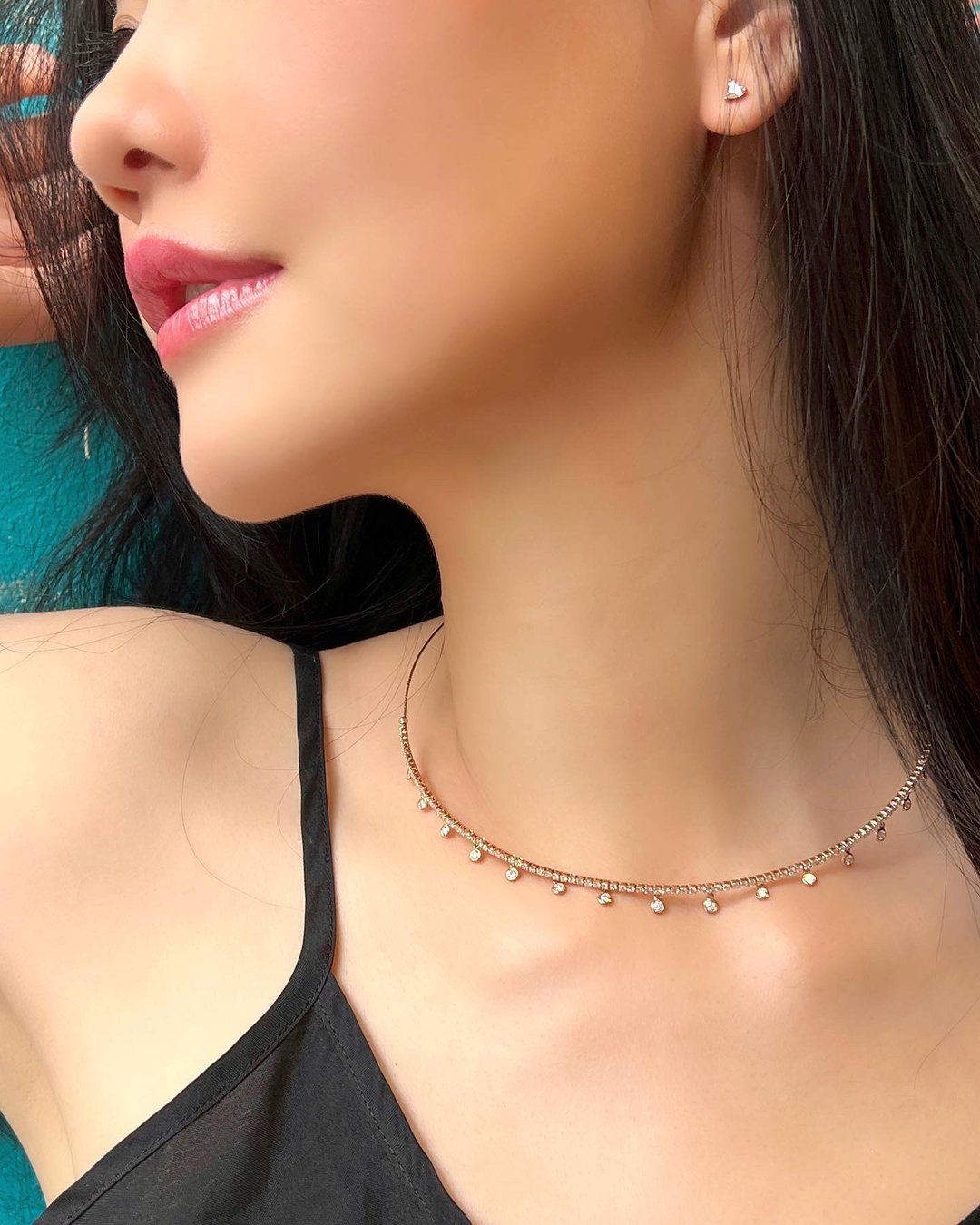 天然钻石 颈链 锁骨链 颈圈 • 18K玫瑰金泡泡钻石choker - 手链/手环 - 石头 白色