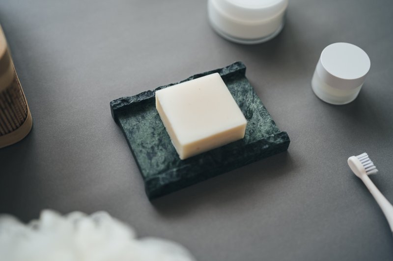 大理石自然面把手 小托盘/肥皂盘  (台湾蛇纹石) - 卫浴用品 - 石头 绿色