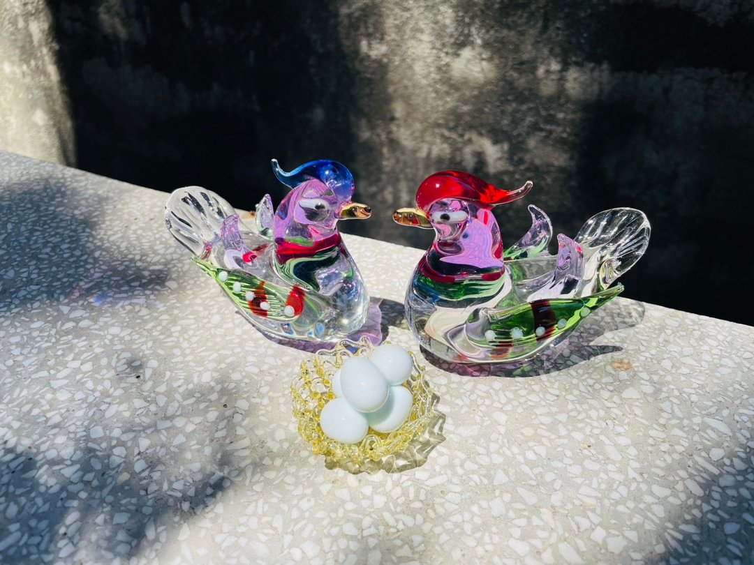 水晶玻璃 琉璃 喜缔鸳鸯 夫妻 爱情 结婚 - 摆饰 - 琉璃 