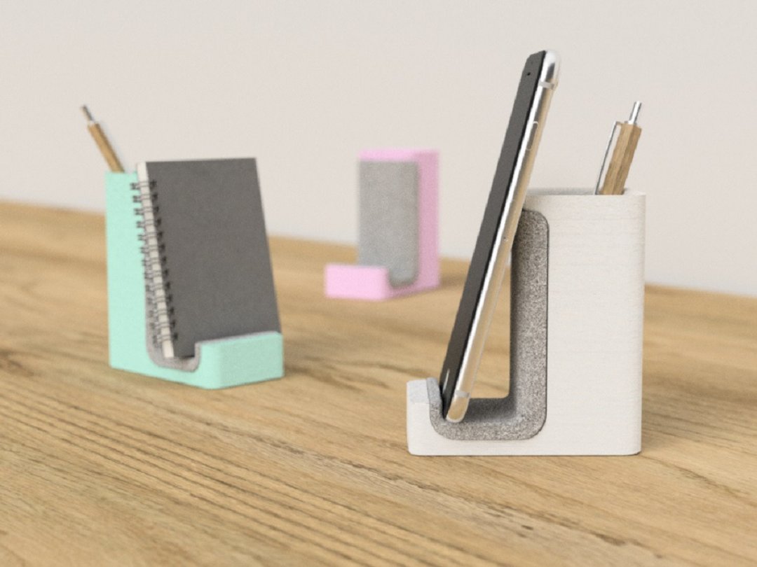 pen and phone holder, pen holder, pen stand, Phone stand, desk organizer - 笔筒/笔座 - 环保材料 白色