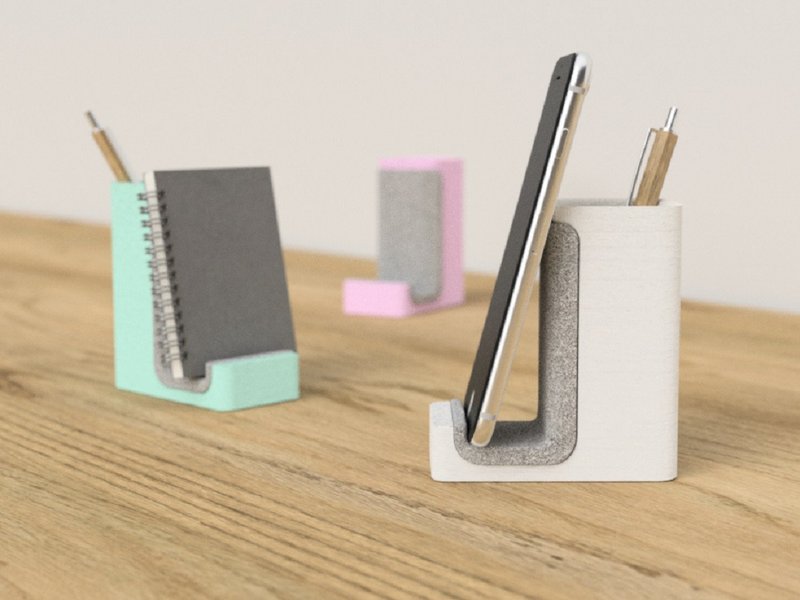 pen and phone holder, pen holder, pen stand, Phone stand, desk organizer - 笔筒/笔座 - 环保材料 白色