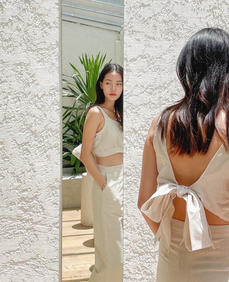 Real linen cotton long leg set - 女装上衣 - 棉．麻 咖啡色