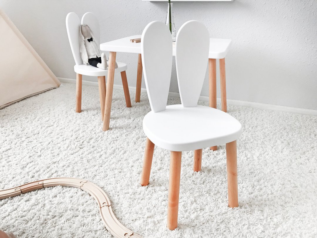 Set 1 or 2 bunny chair and 1 table, bunny chair, wooden chair bunny - 儿童家具 - 木头 白色