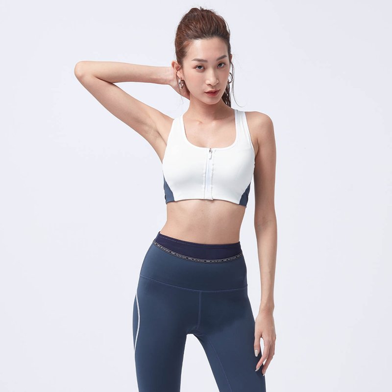 ULTRACOOL-凉感撞色前拉链运动Bra-白 - 女装运动内衣 - 尼龙 白色