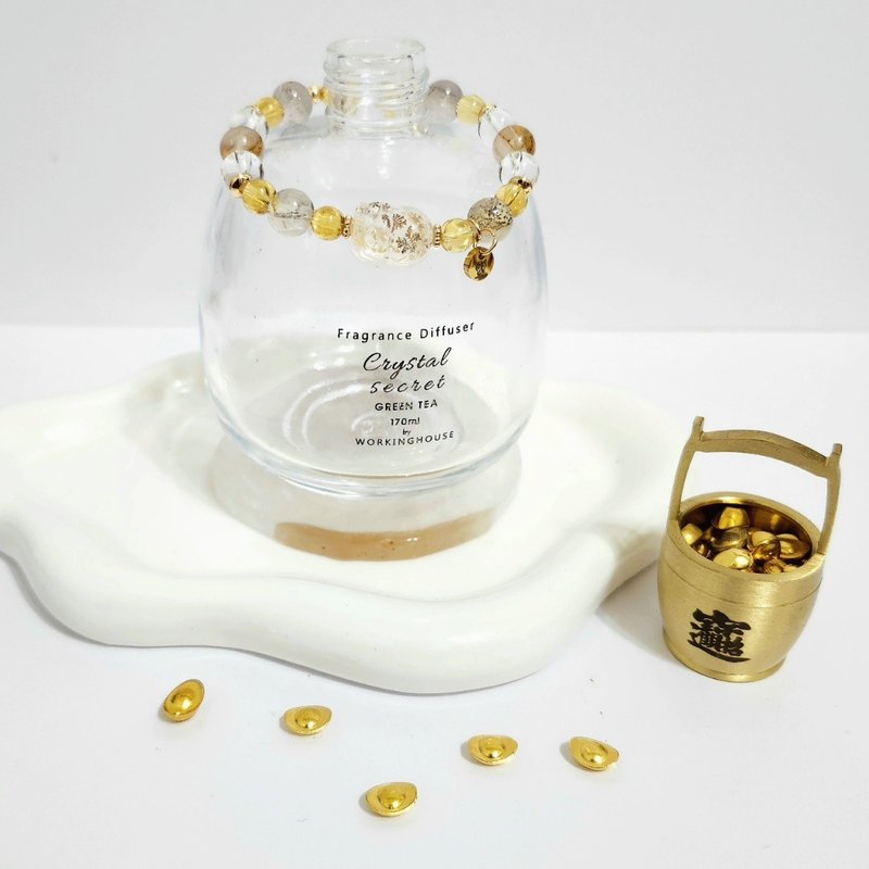 小树胶花貔貅设计手链/发财旺财、消除负能量之搭配水晶 - 手链/手环 - 水晶 黄色