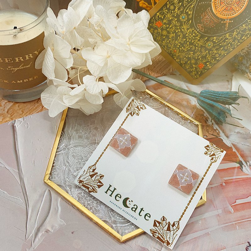 手绘饰品-花砖系列-粉色摩洛哥-复古文青手作耳钉耳夹耳环 - 耳环/耳夹 - 其他材质 粉红色