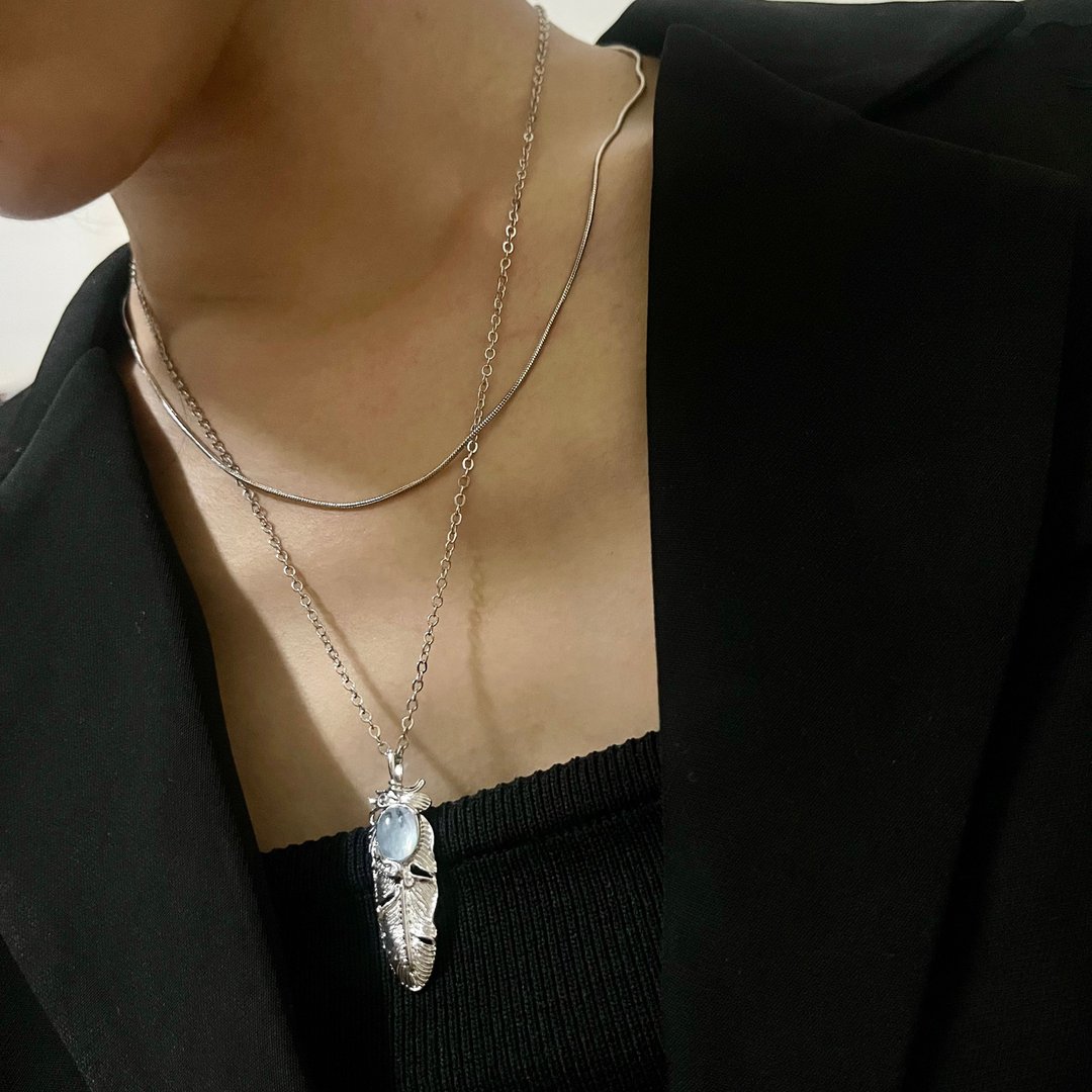 海蓝宝 海蓝宝石 项链 Aquamarine - 项链 - 其他金属 蓝色