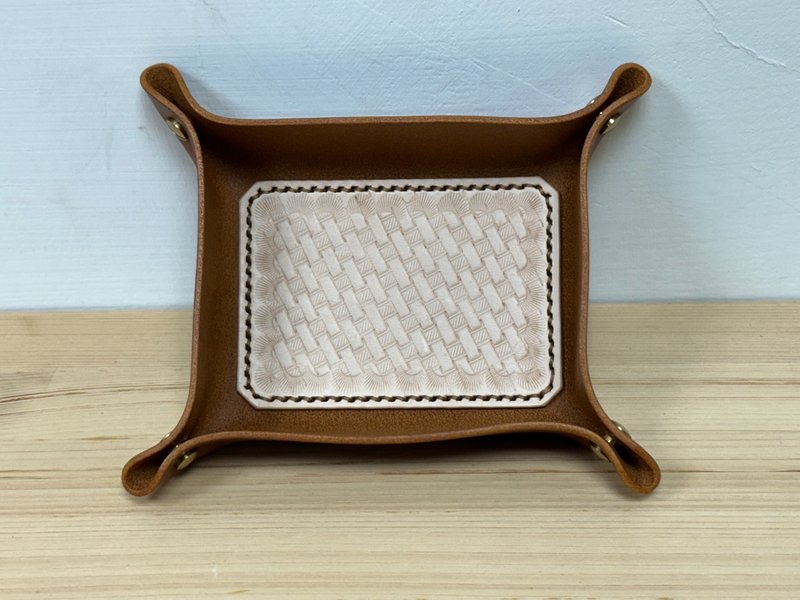 手工缝制植鞣皮革收纳盘700 - 收纳用品 - 真皮 咖啡色