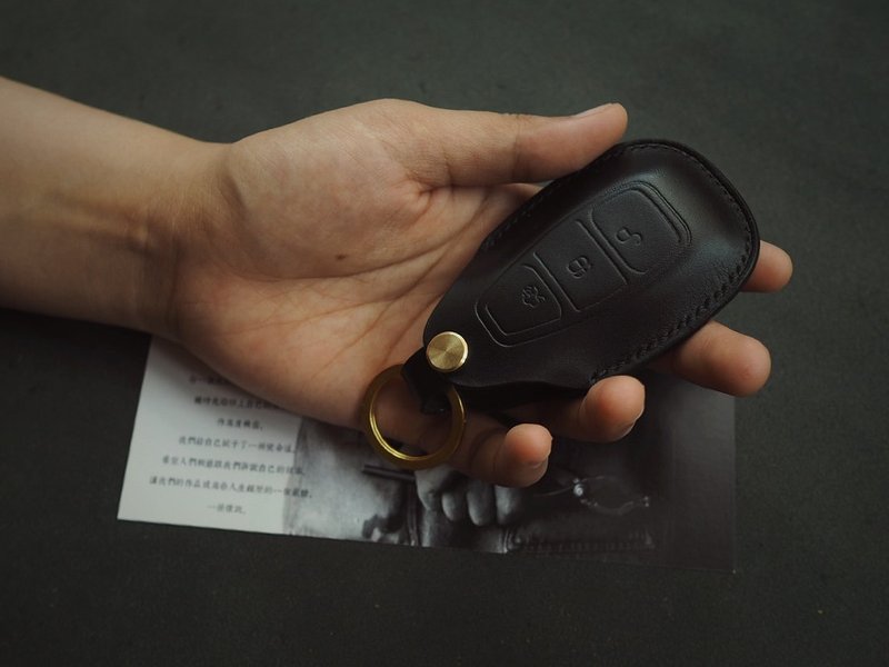 牛皮福特Ford车钥匙套 纯手工牛皮 定制化订制刻字礼物 男士礼物 - 钥匙链/钥匙包 - 真皮 黑色