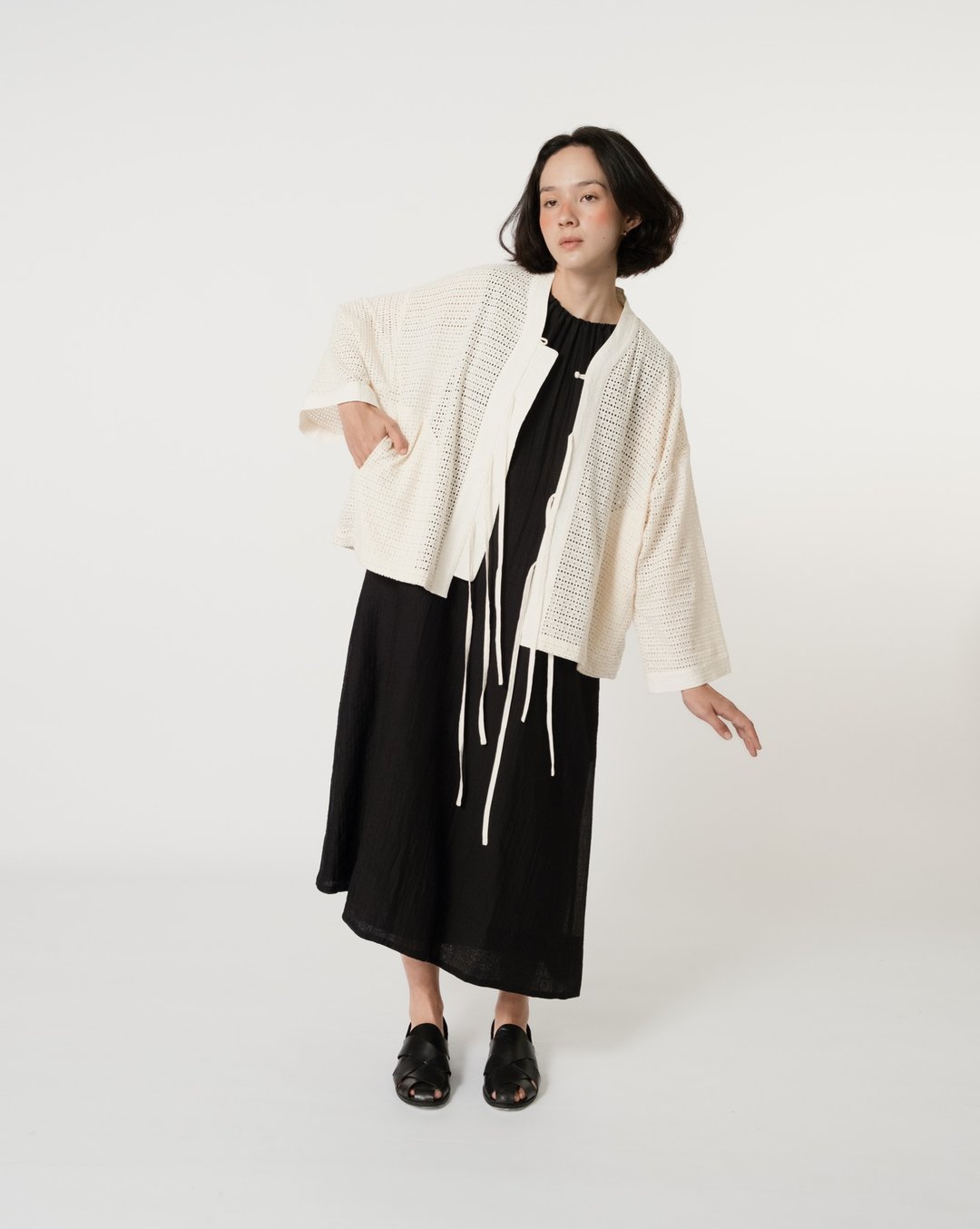 记忆结外套 (网眼格纹) - 女装休闲/机能外套 - 棉 白色