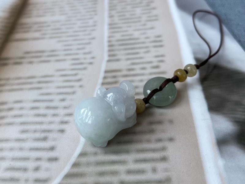 翡翠小猪包挂(手机挂) - 吊饰 - 玉石 绿色