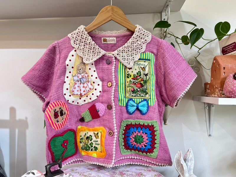 【Size L】 幸福拼布短款上衣 - 女装上衣 - 棉．麻 白色