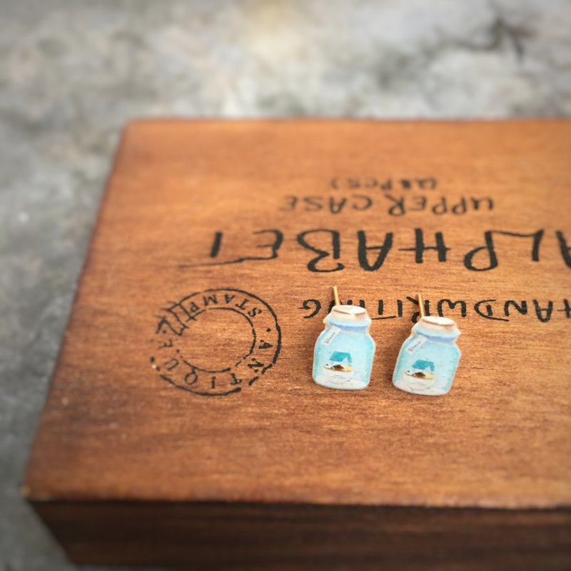 Eudora House原创插画角色 漂流瓶 梦幻风格 耳环 - 耳环/耳夹 - 树脂 