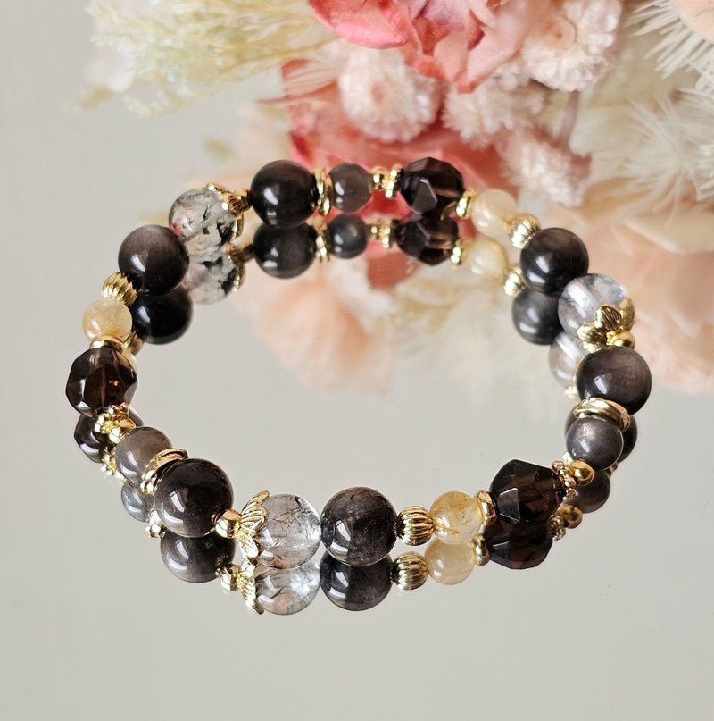 平安月阳光守护手链/银曜石/黑太阳石/闪灵水晶/茶晶/钛晶/避邪 - 手链/手环 - 水晶 多色