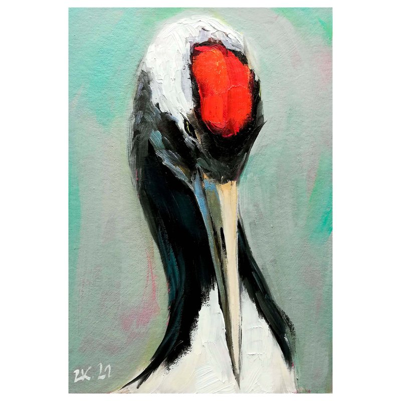 Japanese Crane Painting Original Bird Art Wildlife Hand Painted - 海报/装饰画/版画 - 其他材质 多色