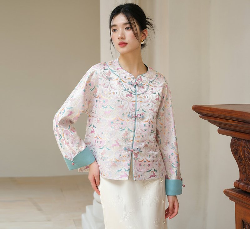 【玉瑶杏】新中式复古中国风 宋锦提花上衣/半裙 - 女装上衣 - 其他材质 多色