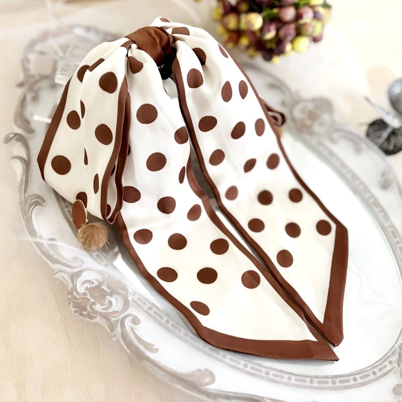 圆点咖色丝巾式香蕉夹 大肠圈 发圈 马尾夹 发夹 相交夹 压夹发梳 - 发饰 - 其他材质 咖啡色