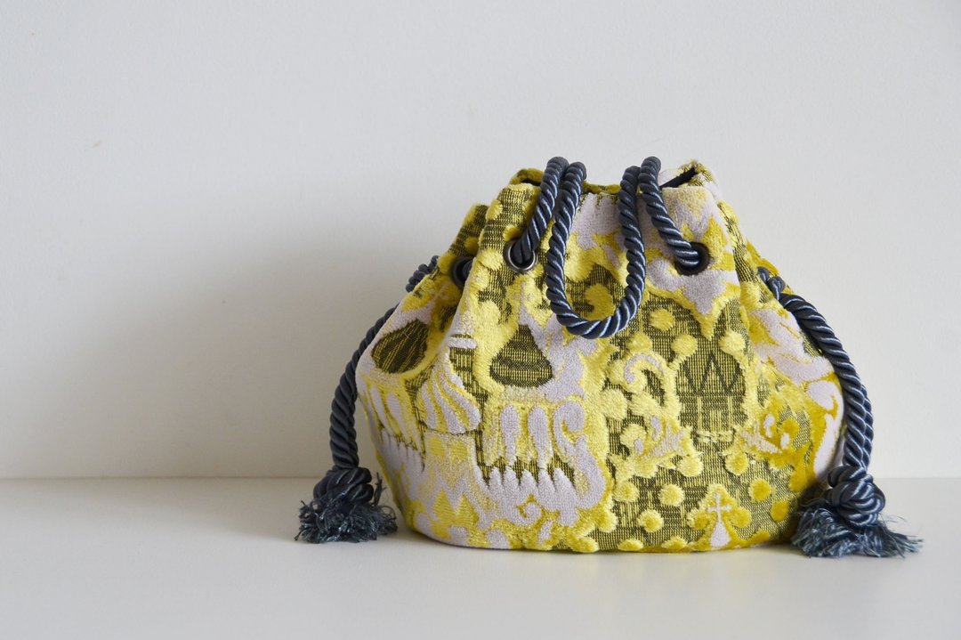 Satin Rope Mosque Marine Bag Yellow Beige - 手提包/手提袋 - 棉．麻 黄色