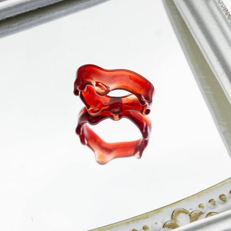 血红色玻璃戒指 - 戒指 - 玻璃 红色