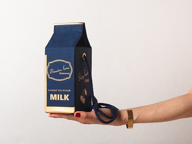 有机牛奶盒肩背包 Organic milk pochette  --  GOLD CHERRY - 侧背包/斜挎包 - 棉．麻 金色