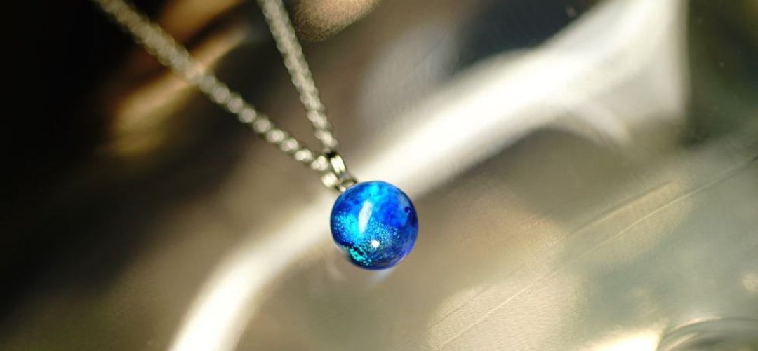 [Made to order] Dichroic mix blue planet - 项链 - 玻璃 蓝色