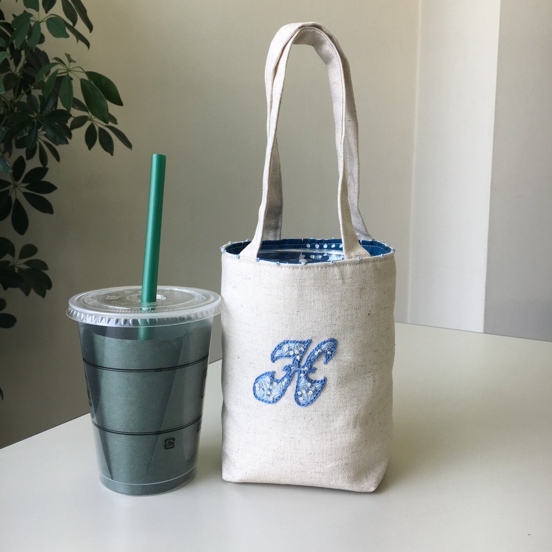 Cafe Bag Initial H Mini Tote - 手提包/手提袋 - 棉 白色