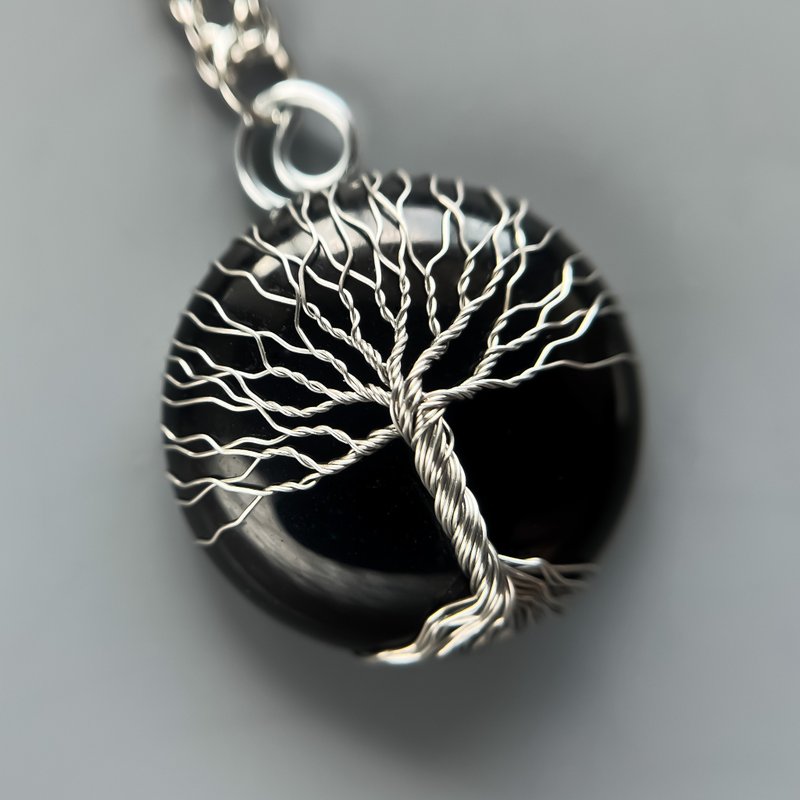 黑玛瑙生命之树坠饰，守护礼物，力量项链 - 项链 - 宝石 黑色