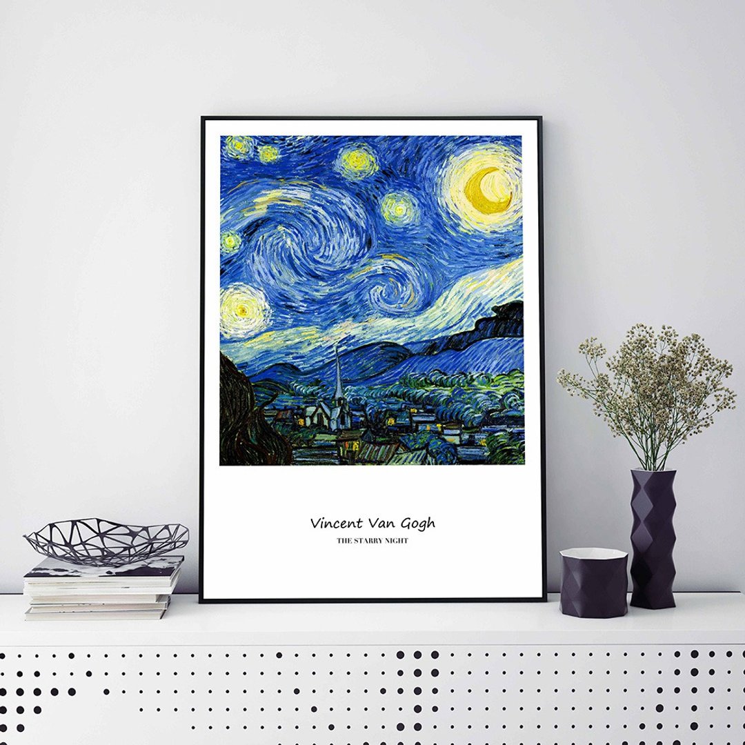 梵谷·星夜-直式_挂画_名画系列_台湾制造 两个工作天快速出货 - 海报/装饰画/版画 - 棉 蓝色