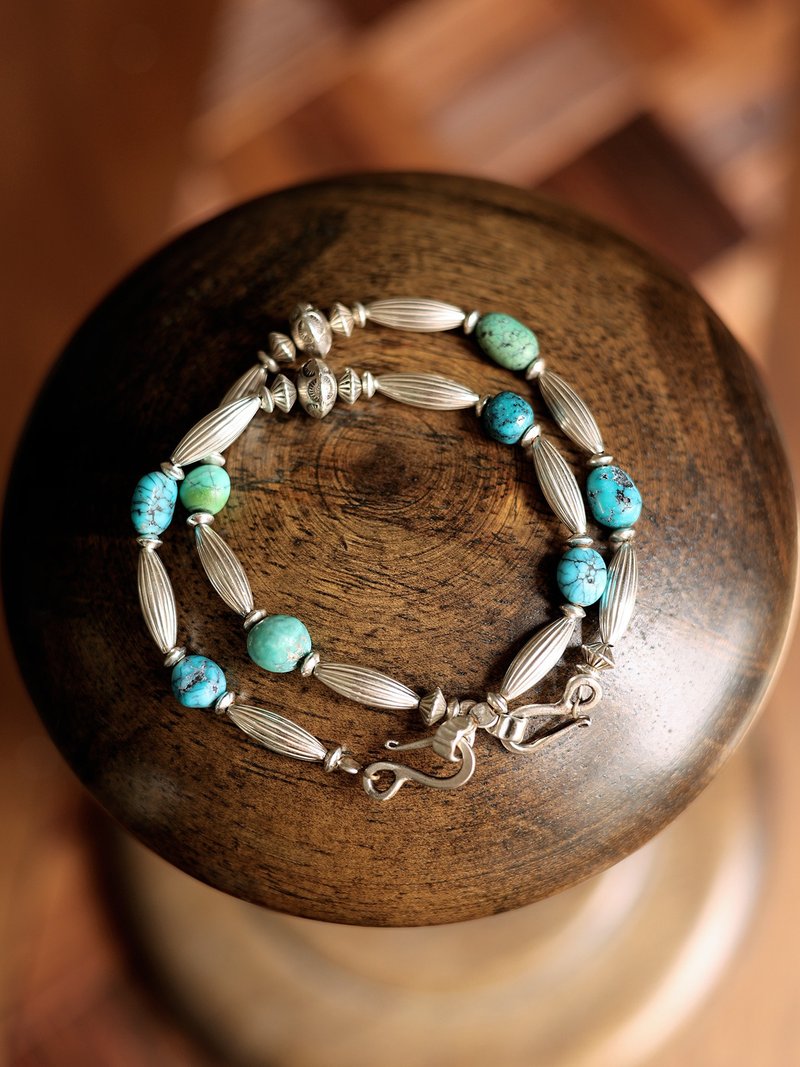 绿松石手串 印第安纳瓦霍925银饰 手工製 - 手链/手环 - 真皮 多色
