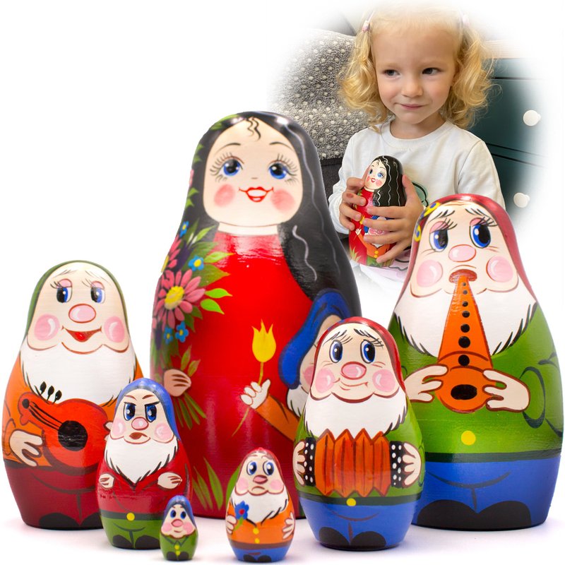 Nesting Dolls 7 pcs - Matryoshka Characters of Snow White and The Seven Gnomes - 玩具/玩偶 - 木头 多色