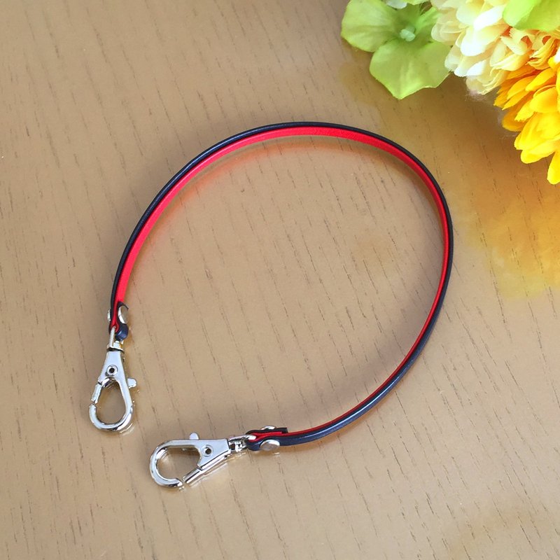 Two-tone color Leather strap ( Red and Navy ) - Clasps : Silver - 吊饰 - 真皮 红色