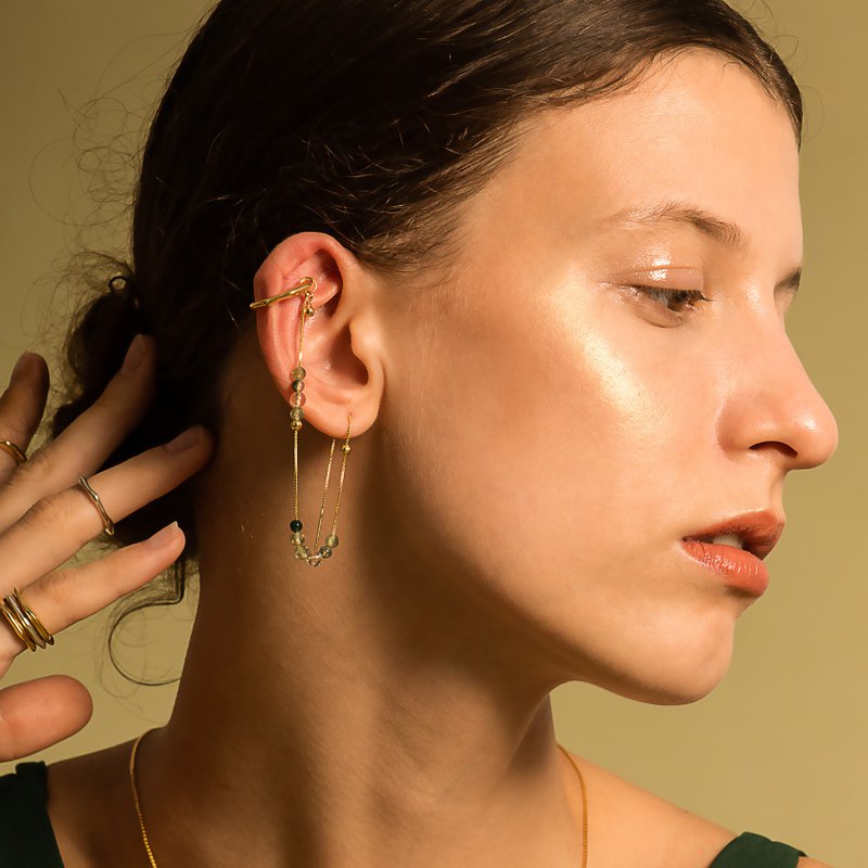 Bubble Nebula - 气泡星云系列 小耳夹+串珠耳线-金 - 耳环/耳夹 - 纯银 金色