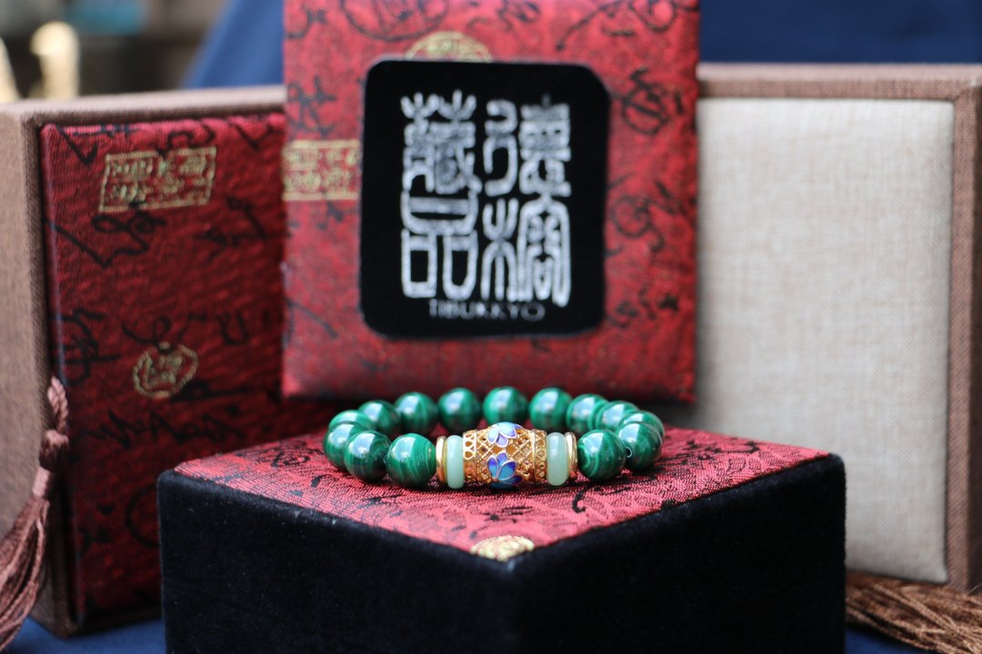 原矿无染色孔雀石10mm圆珠手珠型 串珠设计手链 手环佛珠念珠饰品 - 手链/手环 - 宝石 