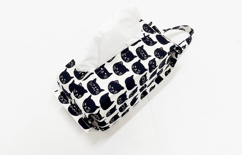 跩跩猫【面纸套】【可拆-含扣可调节】吊挂式卫生纸套-车用家用 - 纸巾盒 - 棉．麻 黑色