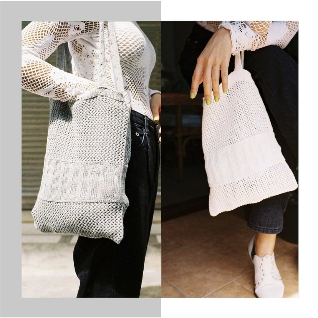 MAHANAKHON Knit Tote Bag - White - 手提包/手提袋 - 棉 白色