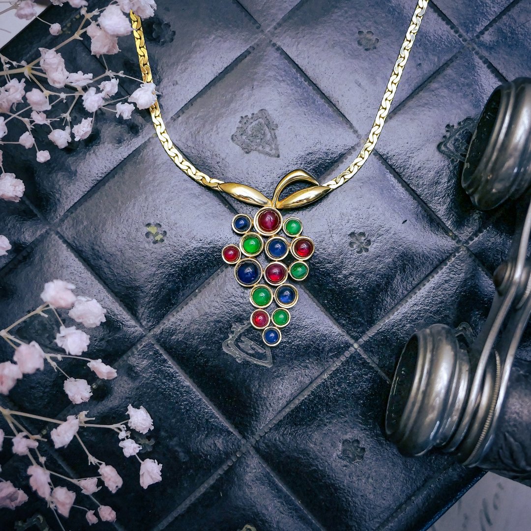Nina Ricci 彩色琉璃葡萄项链—欧美古董首饰 Vintage Jewelry - 项链 - 其他金属 多色