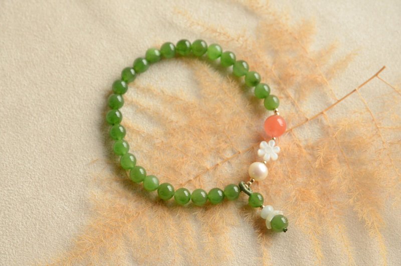 【秋实】天然碧玉南红珍珠手串手链 - 手链/手环 - 宝石 