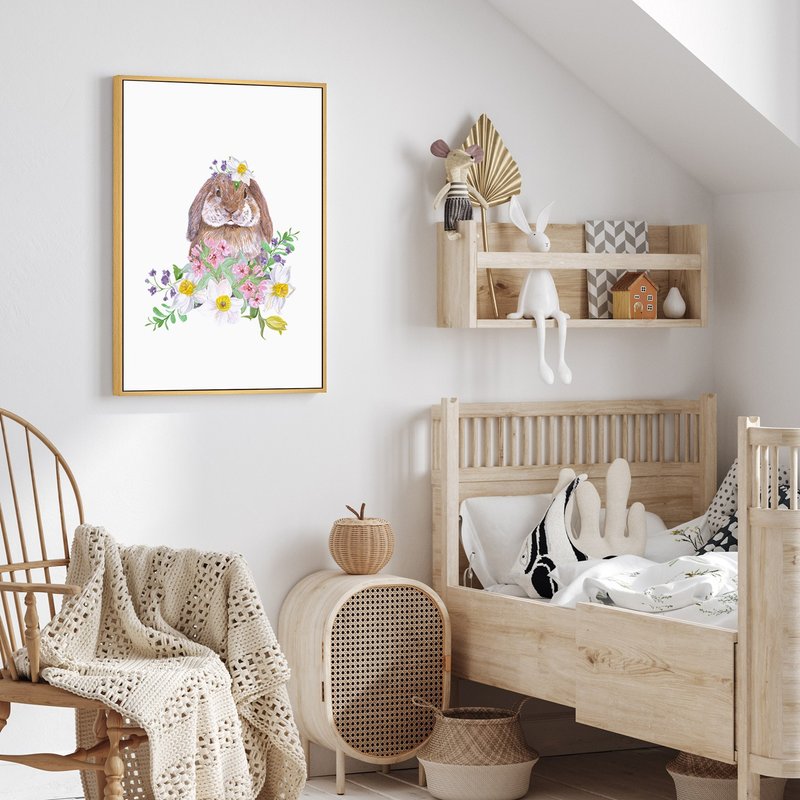 温柔兔兔 - 可爱棕色兔兔挂画/儿童房布置/方形挂画/幼稚园装饰 - 海报/装饰画/版画 - 其他材质 粉红色
