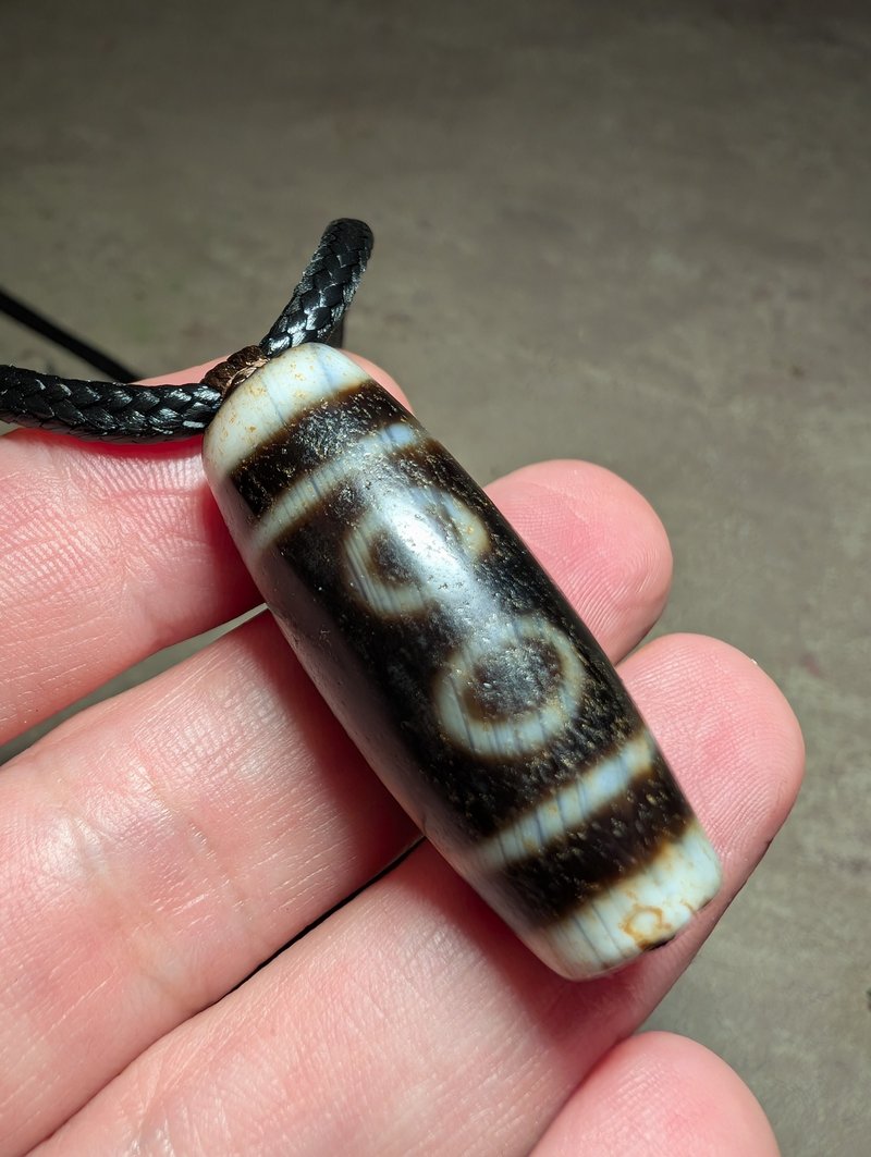 5眼天珠吊坠项链天然西藏真品玛瑙护身符 - 项链 - 宝石 咖啡色