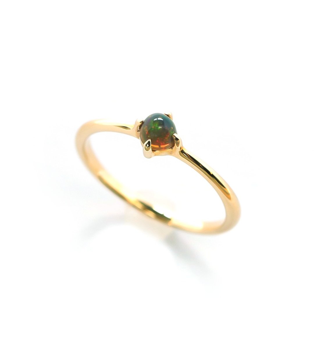 Black Opal K10 Pinky Ring Cabochon Cut ~MUOT~ October Birthstone [Made-to-Order] - 戒指 - 宝石 黑色