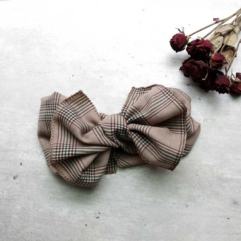 巨蝶发带(格纹)-整条可拆开 - 发带/发箍 - 其他人造纤维 卡其色